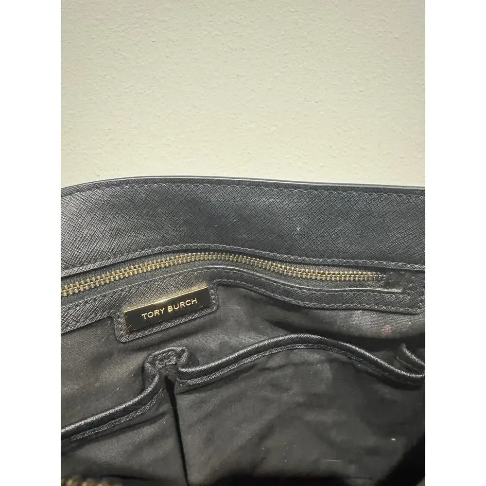 Tory Burch Black Saffiano Leather Robinson Tote Satchel Purse Bag